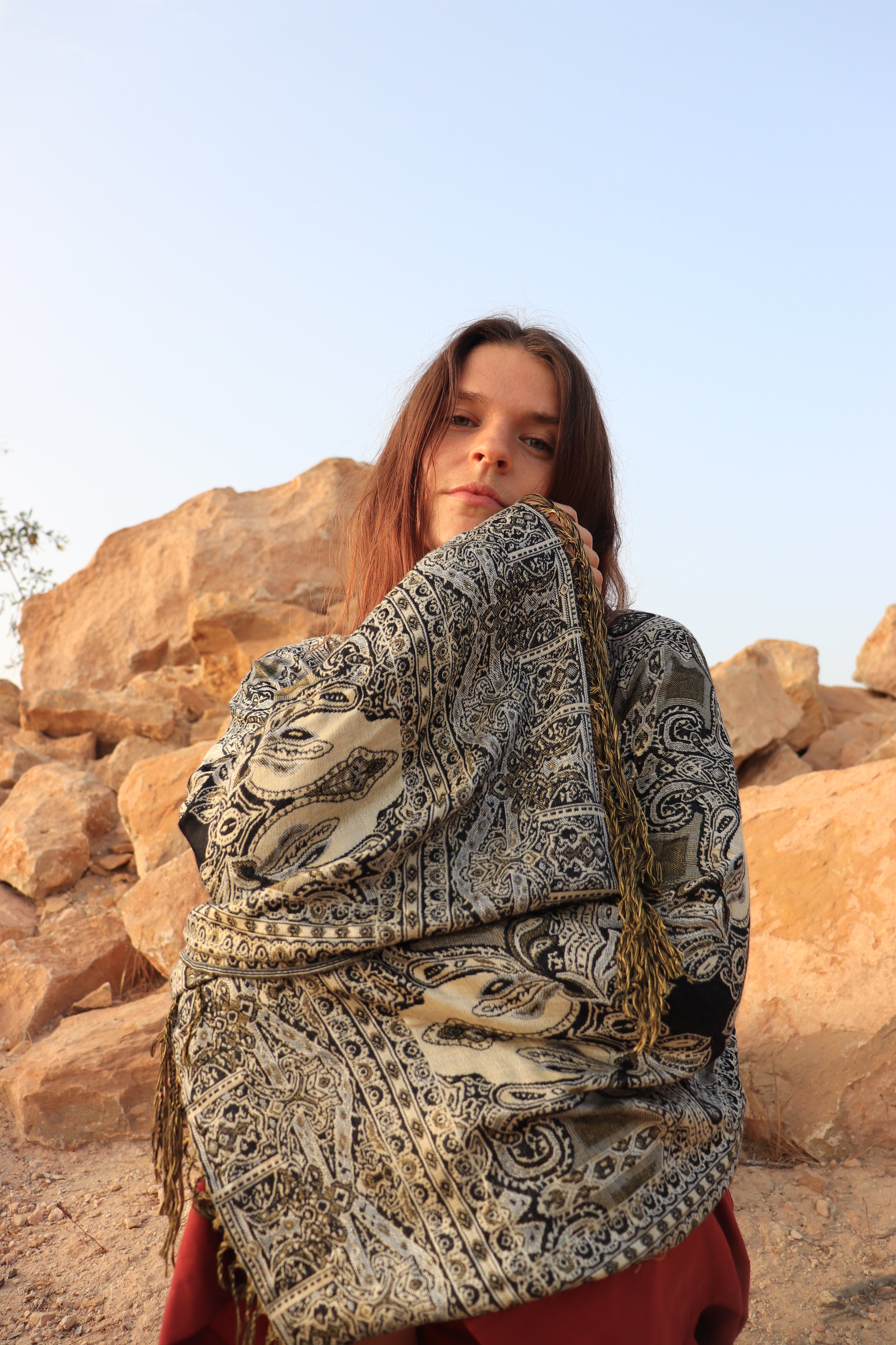 black and gold pashmina top