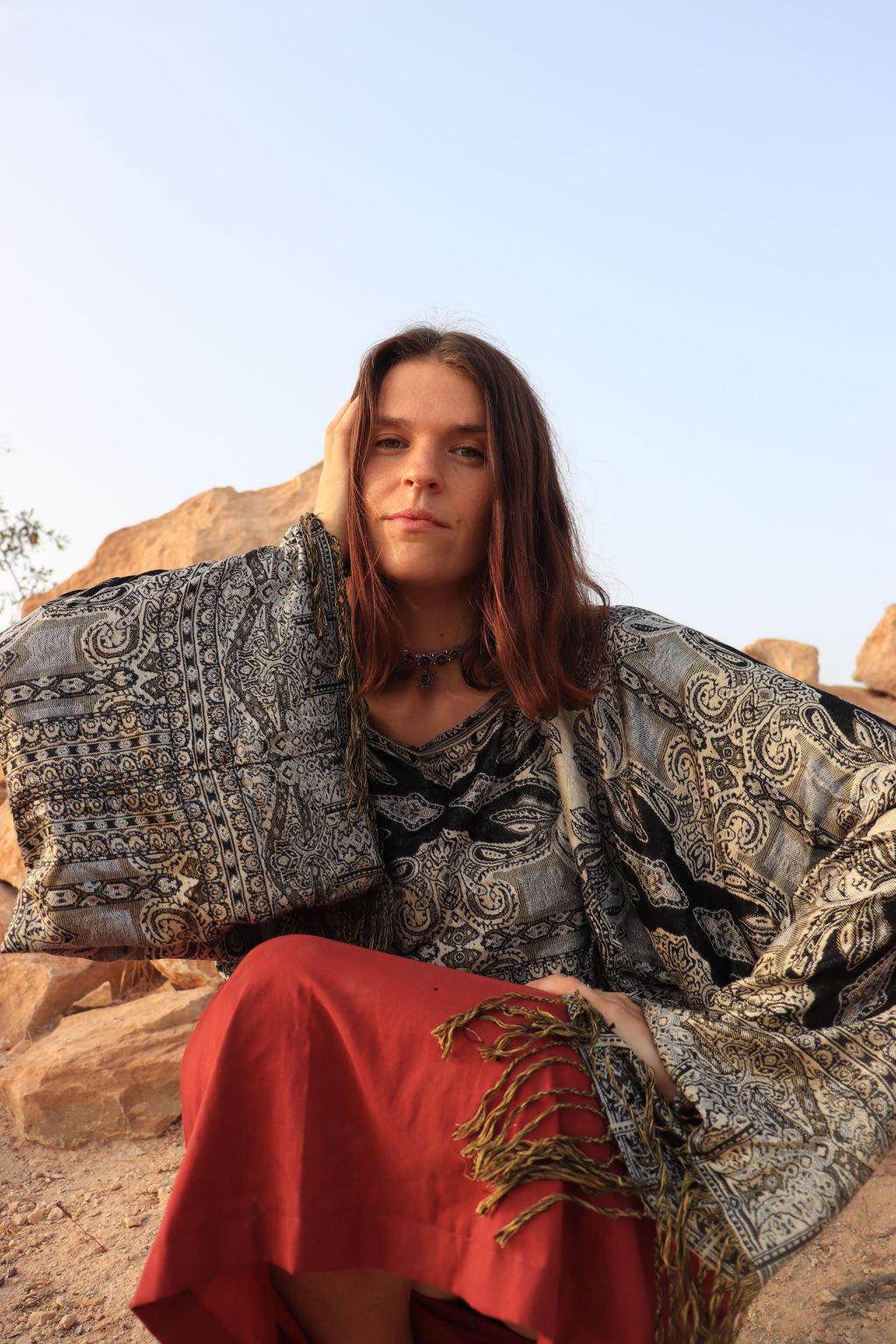 black and gold pashmina top
