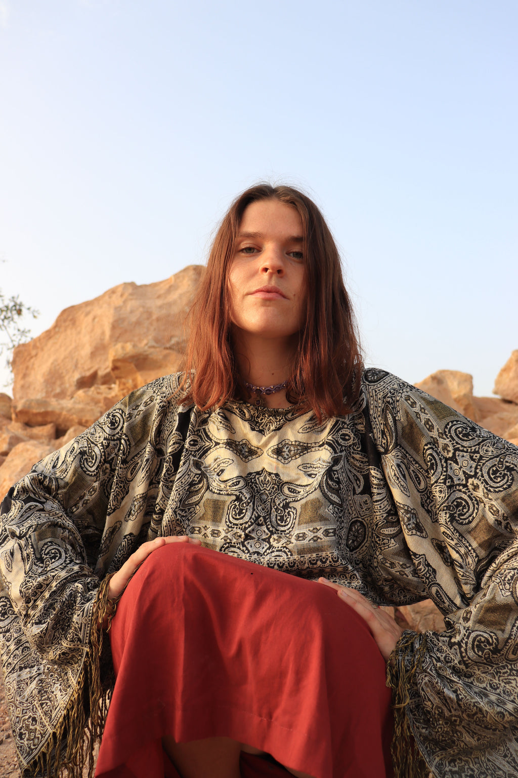black and gold pashmina top