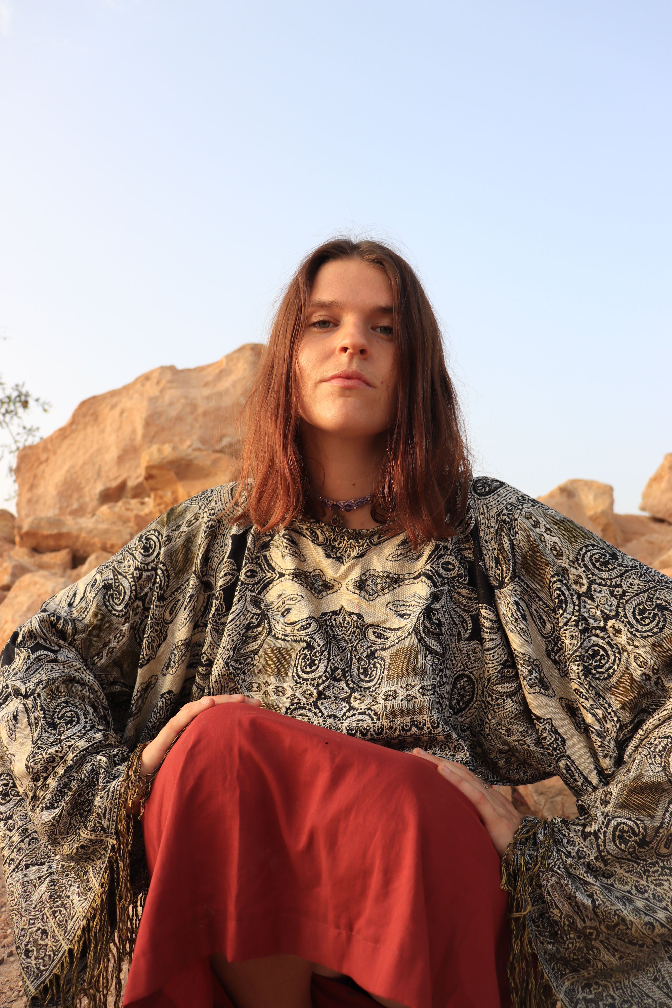 black and gold pashmina top