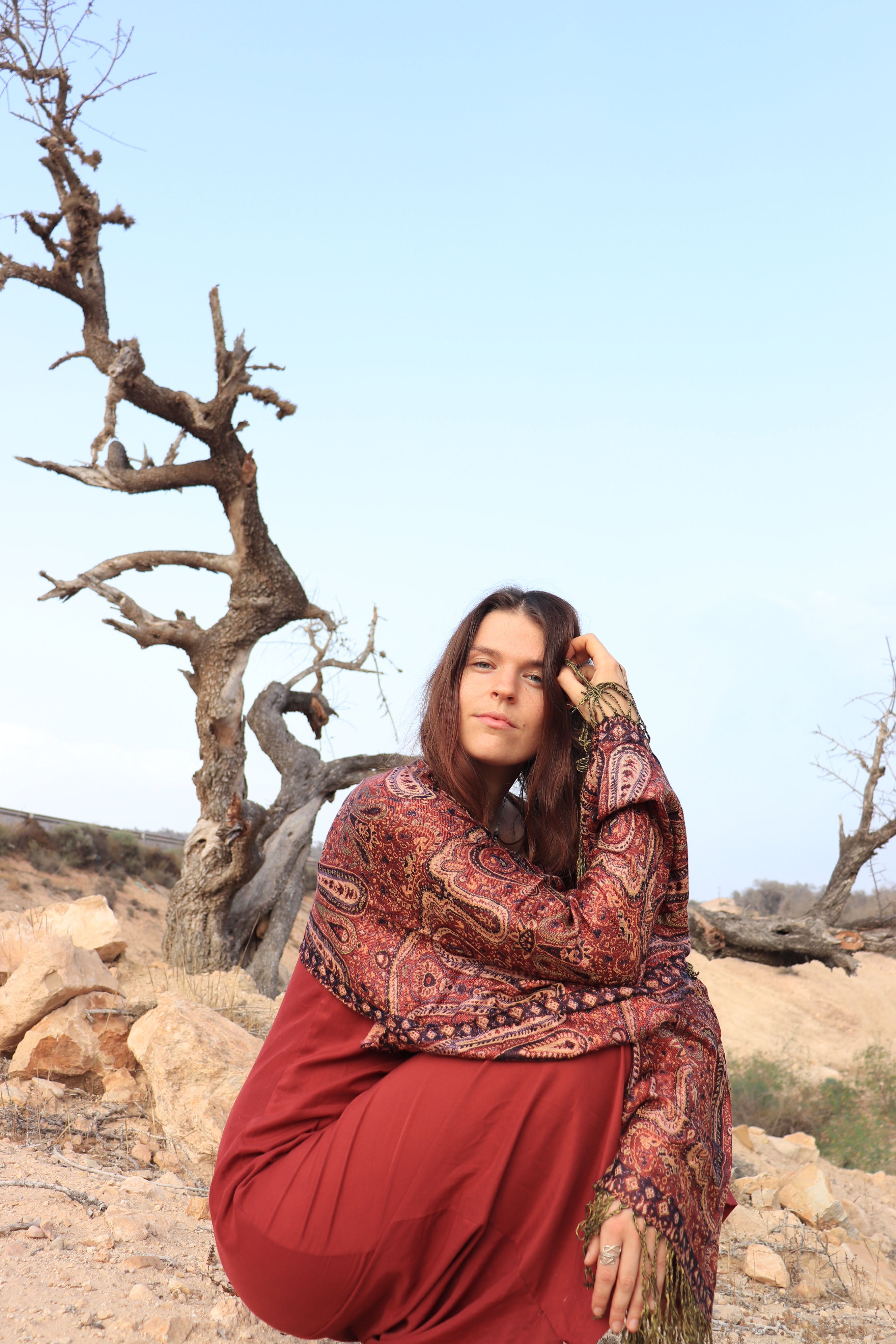 Patterned Pahmina top, red