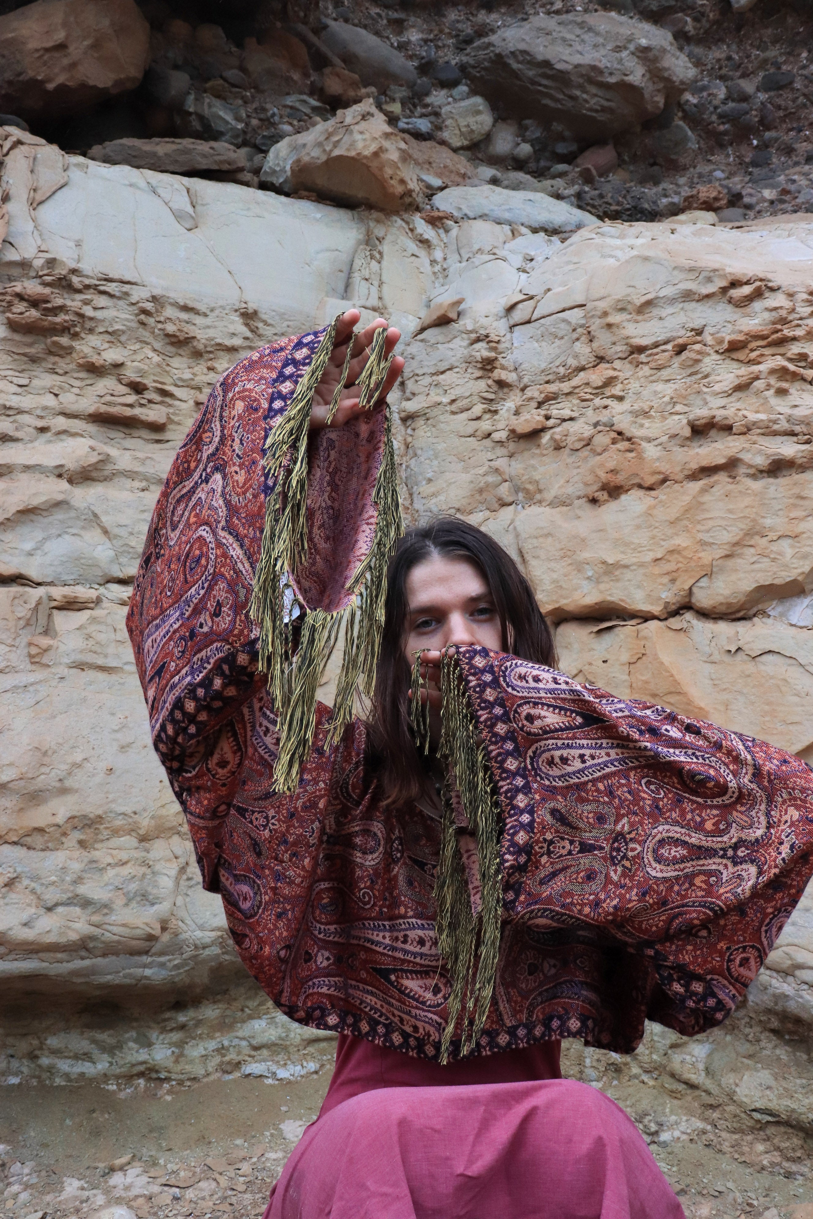 Pattern Red Pashmina top
